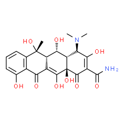 ChemSpider 2D Image | (4R,4aS,5S,5aS,6R,12aR)-4-(Dimethylamino)-3,5,6,10,12,12a-hexahydroxy-6-methyl-1,11-dioxo-1,4,4a,5,5a,6,11,12a-octahydro-2-tetracenecarboxamide | C22H24N2O9