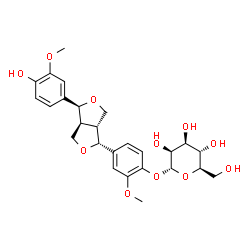 ChemSpider 2D Image | 4-[(1R,3aS,4S,6aR)-4-(4-Hydroxy-3-methoxyphenyl)tetrahydro-1H,3H-furo[3,4-c]furan-1-yl]-2-methoxyphenyl alpha-D-mannopyranoside | C26H32O11