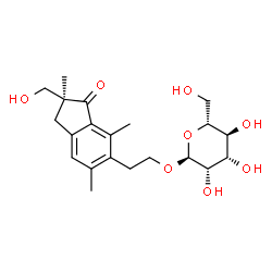 ChemSpider 2D Image | 2-[(2S)-2-(Hydroxymethyl)-2,4,6-trimethyl-3-oxo-2,3-dihydro-1H-inden-5-yl]ethyl alpha-D-mannopyranoside | C21H30O8