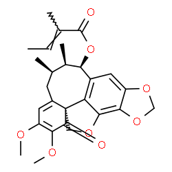 ChemSpider 2D Image | (6R,7R,8R,14aS)-2,3-Dimethoxy-6,7-dimethyl-1-oxo-5,6,7,8-tetrahydro-1H-10,12,13-trioxabenzo[1,8]cycloocta[1,2,3-cd]-as-indacen-8-yl (2E)-2-methyl-2-butenoate | C27H30O8