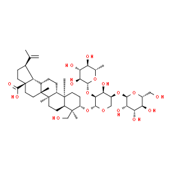 ChemSpider 2D Image | (3beta,5beta,13alpha,17alpha)-3-{[6-Deoxy-beta-L-glucopyranosyl-(1->2)-[alpha-D-mannopyranosyl-(1->4)]-beta-L-ribopyranosyl]oxy}-23-hydroxylup-20(29)-en-28-oic acid | C47H76O17