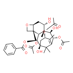 ChemSpider 2D Image | (2alpha,5alpha,7beta,8alpha,9alpha,10beta,13beta)-4,10,13-Triacetoxy-1,7,9-trihydroxy-5,20-epoxytax-11-en-2-yl benzoate | C33H42O12