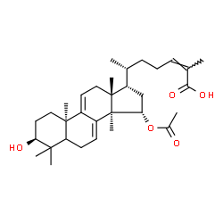 ChemSpider 2D Image | (3beta,5xi,10alpha,15alpha,17alpha,24Z)-15-Acetoxy-3-hydroxylanosta-7,9(11),24-trien-26-oic acid | C32H48O5
