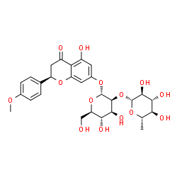 ChemSpider 2D Image | (2R)-5-Hydroxy-2-(4-methoxyphenyl)-4-oxo-3,4-dihydro-2H-chromen-7-yl 2-O-(6-deoxy-beta-L-glucopyranosyl)-alpha-D-mannopyranoside | C28H34O14