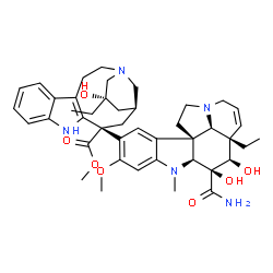 ChemSpider 2D Image | Methyl (13R,15S,17S)-13-[(3beta,4beta,12beta,19alpha)-3-carbamoyl-3,4-dihydroxy-16-methoxy-1-methyl-6,7-didehydroaspidospermidin-15-yl]-17-ethyl-17-hydroxy-1,11-diazatetracyclo[13.3.1.0~4,12~.0~5,10~]
nonadeca-4(12),5,7,9-tetraene-13-carboxylate | C43H55N5O7