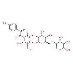 ChemSpider 2D Image | 5-Hydroxy-3-(4-hydroxyphenyl)-6-methoxy-4-oxo-4H-chromen-7-yl 6-O-alpha-D-lyxopyranosyl-alpha-D-mannopyranoside | C27H30O15