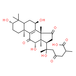 ChemSpider 2D Image | (3beta,5xi,7alpha,12beta,17alpha)-3,7,12,20-Tetrahydroxy-11,15,23-trioxolanost-8-en-26-oic acid | C30H44O9
