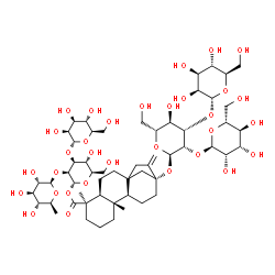 ChemSpider 2D Image | 6-Deoxy-beta-L-glucopyranosyl-(1->2)-[alpha-D-mannopyranosyl-(1->3)]-1-O-[(5beta,9beta,10alpha)-13-{[alpha-D-mannopyranosyl-(1->2)-[alpha-D-mannopyranosyl-(1->3)]-alpha-D-mannopyranosyl]oxy}-19-oxokau
r-16-en-19-yl]-alpha-D-mannopyranose | C56H90O32