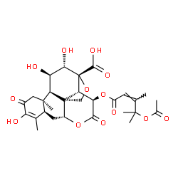 ChemSpider 2D Image | (8alpha,10alpha,11beta,12alpha,13beta,15beta)-15-{[(2Z)-4-Acetoxy-3,4-dimethyl-2-pentenoyl]oxy}-3,11,12-trihydroxy-2,16-dioxo-13,20-epoxypicras-3-en-21-oic acid | C29H36O13