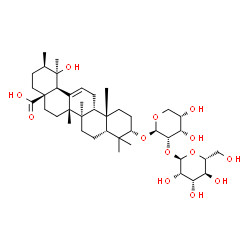 ChemSpider 2D Image | (3beta,10alpha,17alpha)-19-Hydroxy-3-{[2-O-(alpha-D-mannopyranosyl)-beta-L-ribopyranosyl]oxy}urs-12-en-28-oic acid | C41H66O13