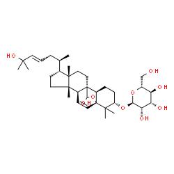 ChemSpider 2D Image | (1R,4S,5S,8R,9S,12S,13R,16S)-19-Hydroxy-8-[(2R,4E)-6-hydroxy-6-methyl-4-hepten-2-yl]-5,9,17,17-tetramethyl-18-oxapentacyclo[10.5.2.0~1,13~.0~4,12~.0~5,9~]nonadec-2-en-16-yl alpha-D-mannopyranoside | C36H58O9