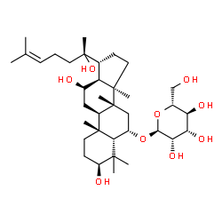 ChemSpider 2D Image | (3beta,5beta,6alpha,12beta,13alpha,17alpha,20R)-3,12,20-Trihydroxydammar-24-en-6-yl alpha-D-mannopyranoside | C36H62O9