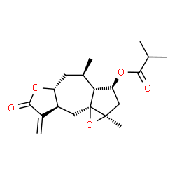 ChemSpider 2D Image | (1aR,3S,3aR,4R,5aR,8aS,9aS)-1a,4-Dimethyl-8-methylene-7-oxodecahydro-1aH-oxireno[3,3a]azuleno[6,5-b]furan-3-yl 2-methylpropanoate | C19H26O5