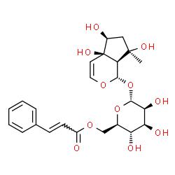 ChemSpider 2D Image | (1S,4aR,5S,7R,7aR)-4a,5,7-Trihydroxy-7-methyl-1,4a,5,6,7,7a-hexahydrocyclopenta[c]pyran-1-yl 6-O-[(2E)-3-phenyl-2-propenoyl]-alpha-D-mannopyranoside | C24H30O11