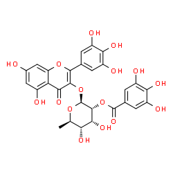 ChemSpider 2D Image | 5,7-Dihydroxy-4-oxo-2-(3,4,5-trihydroxyphenyl)-4H-chromen-3-yl 6-deoxy-2-O-(3,4,5-trihydroxybenzoyl)-beta-D-allopyranoside | C28H24O16