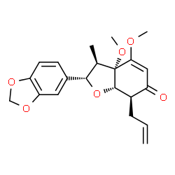 ChemSpider 2D Image | (2S,3R,3aS,7S,7aS)-7-Allyl-2-(1,3-benzodioxol-5-yl)-3a,4-dimethoxy-3-methyl-3,3a,7,7a-tetrahydro-1-benzofuran-6(2H)-one | C21H24O6