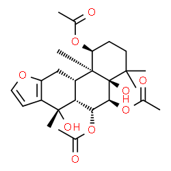 ChemSpider 2D Image | (1S,4aR,5S,6R,6aR,7S,11aS,11bS)-4a,7-Dihydroxy-4,4,7,11b-tetramethyl-1,2,3,4,4a,5,6,6a,7,11,11a,11b-dodecahydrophenanthro[3,2-b]furan-1,5,6-triyl triacetate | C26H36O9