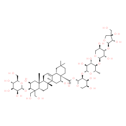ChemSpider 2D Image | 3-O-[(2R,3S,4R)-3,4-Dihydroxy-4-(hydroxymethyl)tetrahydro-2-furanyl]-alpha-D-lyxopyranosyl-(1->4)-6-deoxy-beta-L-glucopyranosyl-(1->2)-1-O-[(2beta,3beta,5beta,16alpha,17alpha)-2,16,23,24-tetrahydroxy-
3-(alpha-D-mannopyranosyloxy)-28-oxoolean-12-en-28-yl]-beta-L-ribopyranose | C57H92O28