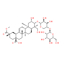 ChemSpider 2D Image | (2beta,3beta,5beta,17alpha)-2,23-Dihydroxy-3-{[4-O-(alpha-D-mannopyranosyl)-alpha-D-lyxopyranosyl]oxy}-30-methoxy-30-oxoolean-12-en-28-oic acid | C42H66O16