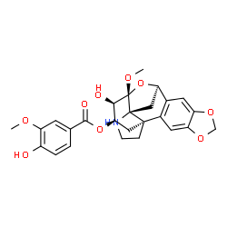 ChemSpider 2D Image | (1S,11R,13S,14R,15R,16R)-15-Hydroxy-14-methoxy-5,7,21-trioxa-20-azahexacyclo[11.4.3.1~11,14~.0~1,13~.0~2,10~.0~4,8~]henicosa-2(10),3,8-trien-16-yl 4-hydroxy-3-methoxybenzoate | C26H27NO9