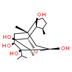 ChemSpider 2D Image | (1S,2S,3R,6S,7R,9S,10S,11S,12R,13R,14S)-11-Isopropyl-3,7,10-trimethyl-15-oxapentacyclo[7.5.1.0~2,6~.0~7,13~.0~10,14~]pentadecane-6,9,11,12,14-pentol | C20H32O6