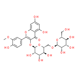 ChemSpider 2D Image | 5,7-Dihydroxy-2-(4-hydroxy-3-methoxyphenyl)-4-oxo-4H-chromen-3-yl 6-O-alpha-D-mannopyranosyl-alpha-D-mannopyranoside | C28H32O17