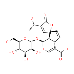 ChemSpider 2D Image | (1S,4aS,7S,7aR)-4'-[(1S)-1-Hydroxyethyl]-1-(alpha-D-mannopyranosyloxy)-5'-oxo-4a,7a-dihydro-1H,5'H-spiro[cyclopenta[c]pyran-7,2'-furan]-4-carboxylic acid | C20H24O12