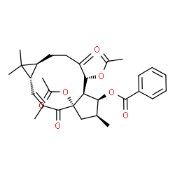 ChemSpider 2D Image | (1aS,2Z,4aS,6S,7S,7aR,8R,11aS)-4a,8-Diacetoxy-1,1,3,6-tetramethyl-9-methylene-4-oxo-1a,4,4a,5,6,7,7a,8,9,10,11,11a-dodecahydro-1H-cyclopenta[a]cyclopropa[f][11]annulen-7-yl benzoate | C31H38O7
