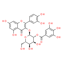 ChemSpider 2D Image | 2-(3,4-Dihydroxyphenyl)-5,7-dihydroxy-4-oxo-4H-chromen-3-yl 2-O-(3,4,5-trihydroxybenzoyl)-alpha-L-altropyranoside | C28H24O16