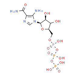 ChemSpider 2D Image | 5-Amino-1-[(3xi)-5-O-(hydroxy{[hydroxy(phosphonooxy)phosphoryl]oxy}phosphoryl)-beta-D-threo-pentofuranosyl]-1H-imidazole-4-carboxamide | C9H17N4O14P3