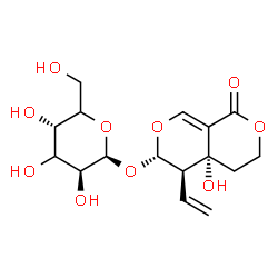 ChemSpider 2D Image | (4aR,5R,6S)-4a-Hydroxy-1-oxo-5-vinyl-4,4a,5,6-tetrahydro-1H,3H-pyrano[3,4-c]pyran-6-yl beta-D-threo-hexopyranoside | C16H22O10