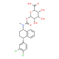 ChemSpider 2D Image | 1-O-{[(1S,4S)-4-(3,4-Dichlorophenyl)-1,2,3,4-tetrahydro-1-naphthalenyl](methyl)carbamoyl}-alpha-L-erythro-hexopyranuronic acid | C24H25Cl2NO8