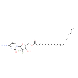 ChemSpider 2D Image | 4-Amino-1-{2-deoxy-2,2-difluoro-5-O-[(9E)-9-octadecenoyl]-beta-D-threo-pentofuranosyl}-2(1H)-pyrimidinone | C27H43F2N3O5