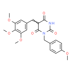 ChemSpider 2D Image | 1-(4-Methoxybenzyl)-5-(3,4,5-trimethoxybenzylidene)-2,4,6(1H,3H,5H)-pyrimidinetrione | C22H22N2O7