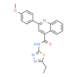 ChemSpider 2D Image | N-(5-Ethyl-1,3,4-thiadiazol-2-yl)-2-(4-methoxyphenyl)-4-quinolinecarboxamide | C21H18N4O2S