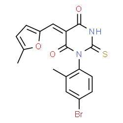 ChemSpider 2D Image | (5Z)-1-(4-Bromo-2-methylphenyl)-5-[(5-methyl-2-furyl)methylene]-2-thioxodihydro-4,6(1H,5H)-pyrimidinedione | C17H13BrN2O3S