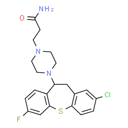 ChemSpider 2D Image | 3-[4-(2-Chloro-7-fluoro-10,11-dihydrodibenzo[b,f]thiepin-10-yl)-1-piperazinyl]propanamide | C21H23ClFN3OS
