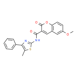 ChemSpider 2D Image | 6-Methoxy-N-(5-methyl-4-phenyl-1,3-thiazol-2-yl)-2-oxo-2H-chromene-3-carboxamide | C21H16N2O4S