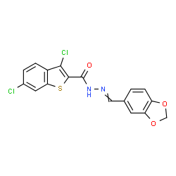 ChemSpider 2D Image | N'-(1,3-Benzodioxol-5-ylmethylene)-3,6-dichloro-1-benzothiophene-2-carbohydrazide | C17H10Cl2N2O3S