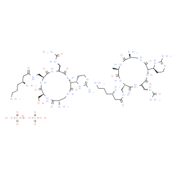 ChemSpider 2D Image | (3S)-3,6-diamino-N-[[(2S,5S,8Z,11R,15S)-15-amino-11-[(6S)-2-amino-1,4,5,6-tetrahydropyrimidin-6-yl]-2-(hydroxymethyl)-3,6,9,12,16-pentaoxo-8-(ureidomethylene)-1,4,7,10,13-pentazacyclohexadec-5-yl]methyl]hexanamide;(3S)-3,6-diamino-N-[[(2R,5S,8E,11S,15S)-15-amino-11-[(6S)-2-amino-1,4,5,6-tetrahydropyrimidin-6-yl]-2-methyl-3,6,9,12,16-pentaoxo-8-(ureidomethylene)-1,4,7,10,13-pentazacyclohexadec-5-yl]methyl]hexanamide;sulfuric acid | C50H92N28O23S2