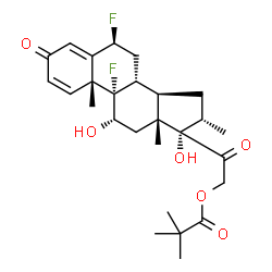 ChemSpider 2D Image | (6alpha,8alpha,9beta,10alpha,11beta,13alpha,14beta,16beta,17alpha)-6,9-Difluoro-11,17-dihydroxy-16-methyl-3,20-dioxopregna-1,4-dien-21-yl pivalate | C27H36F2O6