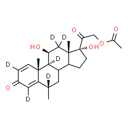 ChemSpider 2D Image | (6alpha,8xi,11beta,14xi)-11,17-Dihydroxy-6-methyl-3,20-dioxo(2,4,6,9,12,12-~2~H_6_)pregna-1,4-dien-21-yl acetate | C24H26D6O6