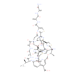ChemSpider 2D Image | N-{3-[(3-Amino-3-oxo-1-propen-2-yl)amino]-3-oxo-1-propen-2-yl}-2-[(1S,8R,11E,15R,18R,25R,26S,35S,37R,40S,46R,53R,59S)-37-[(2R)-2-butanyl]-18-[(2R,3S)-2,3-dihydroxy-2-butanyl]-11-ethylidene-59-hydroxy-
8,31-bis[(1R)-1-hydroxyethyl]-26,40,46-trimethyl-43-methylene-6,9,16,23,28,38,41,44,47-nonaoxo-27-oxa-3,13,20,56-tetrathia-7,10,17,24,36,39,42,45,48,52,58,61,62,63,64-pentadecaazanonacyclo[23.23.9.3~2
9,35~.1~2,5~.1~12,15~.1~19,22~.1~54,57~.0~1,53~.0~32,60~]tetrahexaconta-2(64),4,12(63),19(62),21,29,31,33,51,54,57,60-dodecaen-51-yl]-1,3-thiazole-4-carboxamide | C72H85N19O18S5