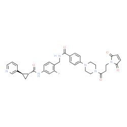 ChemSpider 2D Image | 4-{4-[3-(2,5-Dioxo-2,5-dihydro-1H-pyrrol-1-yl)propanoyl]-1-piperazinyl}-N-[2-fluoro-4-({[(1R,2R)-2-(3-pyridinyl)cyclopropyl]carbonyl}amino)benzyl]benzamide | C34H33FN6O5