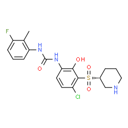 ChemSpider 2D Image | 1-{4-Chloro-2-hydroxy-3-[(3R)-3-piperidinylsulfonyl]phenyl}-3-(3-fluoro-2-methylphenyl)urea | C19H21ClFN3O4S