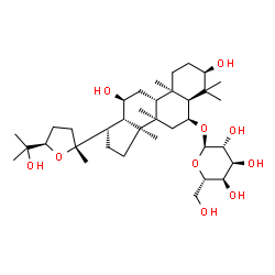 ChemSpider 2D Image | (3alpha,5beta,6alpha,12alpha,13alpha,14beta,20R,24R)-3,12,25-Trihydroxy-20,24-epoxydammaran-6-yl alpha-L-altropyranoside | C36H62O10