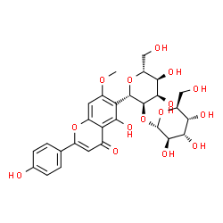 ChemSpider 2D Image | (1S)-2-O-alpha-L-Altropyranosyl-1,5-anhydro-1-[5-hydroxy-2-(4-hydroxyphenyl)-7-methoxy-4-oxo-4H-chromen-6-yl]-D-allitol | C28H32O15