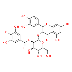 ChemSpider 2D Image | 2-(3,4-Dihydroxyphenyl)-5,7-dihydroxy-4-oxo-4H-chromen-3-yl 2-O-(3,4,5-trihydroxybenzoyl)-beta-D-gulopyranoside | C28H24O16