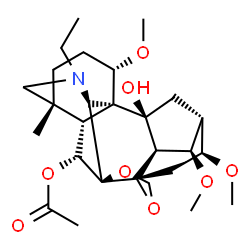 ChemSpider 2D Image | (1R,2S,3R,4R,5R,6S,8S,12R,13S,16R,19S,20R,21R)-14-Ethyl-2-hydroxy-4,6,19-trimethoxy-16-methyl-9,11-dioxa-14-azaheptacyclo[10.7.2.1~2,5~.0~1,13~.0~3,8~.0~8,12~.0~16,20~]docos-21-yl acetate | C27H41NO8