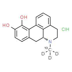 ChemSpider 2D Image | (6aR)-6-(~13~C,~2~H_3_)Methyl-5,6,6a,7-tetrahydro-4H-dibenzo[de,g]quinoline-10,11-diol hydrochloride (1:1) | C1613CH15D3ClNO2